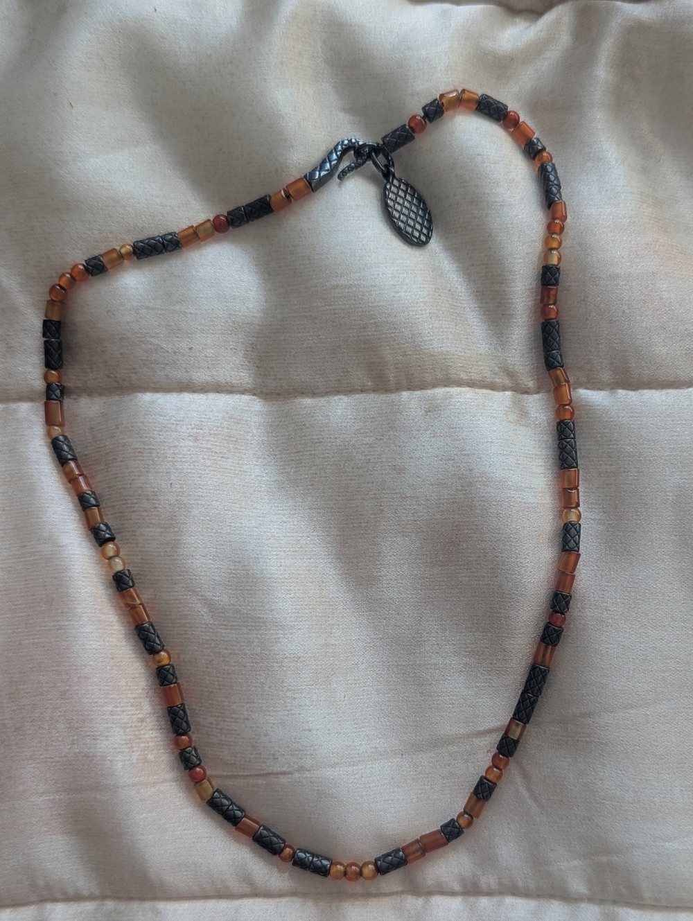 Bottega Veneta Intrecciato Sterling Silver and Carnelian Beaded Necklace